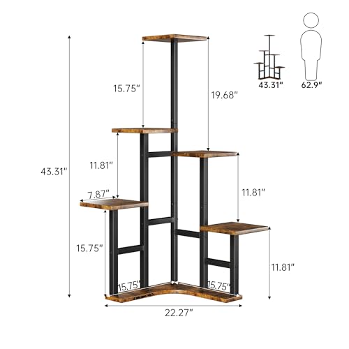 Image of Yzosvki Corner Plant Stand Indoor Set of 2 | 6 Tiered Corner Plant Shelf Flower Stand for Multiple Plants, Plant Shelves Organizer Rack, Rustic Brown