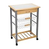 Organize It All Rolling Kitchen Wine Rack Serving Cart, 30 in. high x 14.5 in. Wide x 22.5 in. Long, Tan, White, Black, Silver