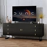 Chrangmay Modern Living Room TV Stand for 59+ Inch TV, Entertainment Center with 6 Large Storage Drawers & Adjustable Shelves in Black
