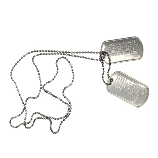 James Bucky Barnes Lot de plaques militaires en acier inoxydable avec chaîne à billes incluse