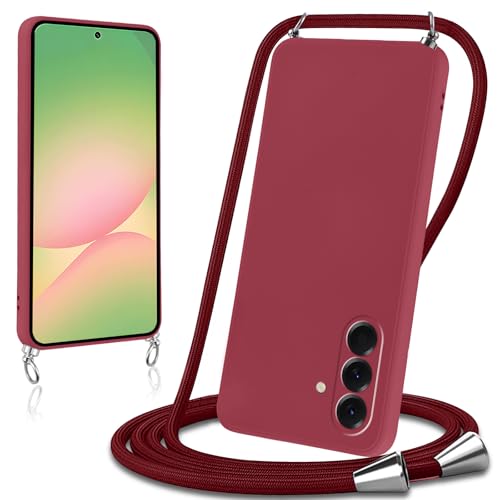 Knrlqim Funda con Cuerda para Samsung Galaxy A56,Silicona Líquida Carcasa Antigolpes Case con Correa Colgante Ajustable Collar Correa de Cuello Cadena Cordón para Samsung A56 6,7',Vino Tinto