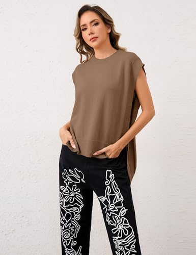 MISSACTIVER Women Oversized Round Neck Sleeveless Sweater Vest Knit High Low Hem Side Tie Solid Color Pullover Tank Tops3