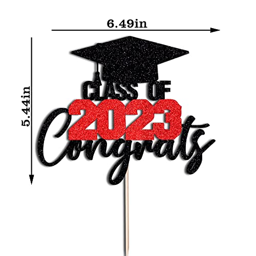 Wrackkiar Congrats Grad 2023 Cake Topper-Congrats Grad Cake Decorat-Class Of 2023 Happy Graduation Cake Topper-Glitter Diploma Graduation Cap Cake Pick (Red) #TOP3