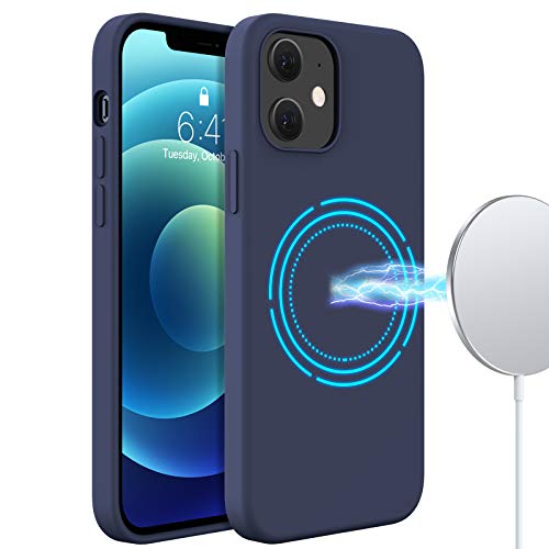 Miracase Magcase Compatible with iPhone 12 Pro,Designed for iPhone 12 Magnetic Wireless Charging Case 6.1 inch(2020),Liquid Silicone Gel Rubber Full Body Protection Shockproof Case(Navy Blue)