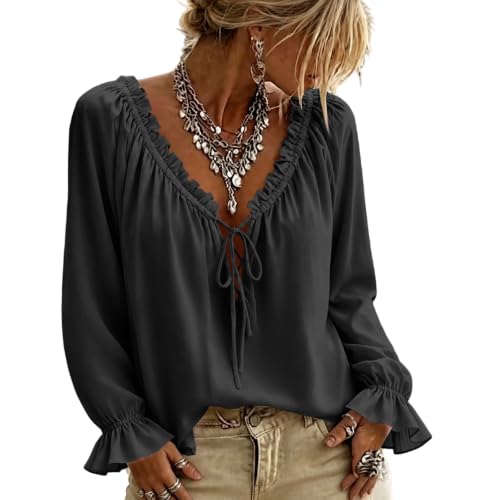 Womens T Shirts Graphic Tees Plus Size Lace Up Boho