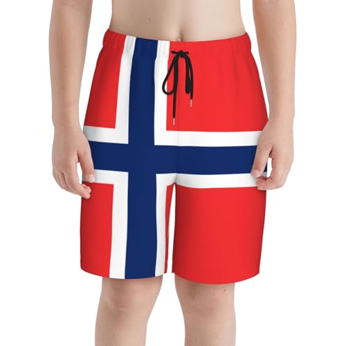 Norwegian Flag Youth Beach Pants, Soft and Breathable, with Drawstring Waist, Suitable for Sports and Leisure.3