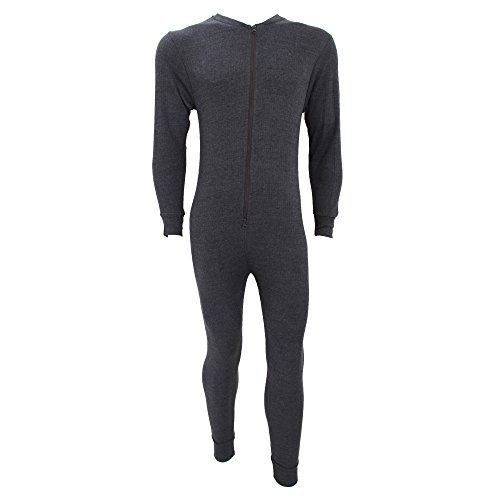 Floso® Mens Thermal Underwear All In One Union Suit With Rear Flap (Standard Range) (Chest: 32-34 Inch (Small)) (Charcoal) #TOP16