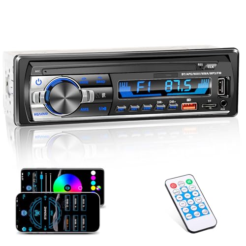 Single DIN Car Stereo Bluetooth, Car Radio Audio with Handsfree & App Control, 4X50W Support FM/USB/AUX/MP3/EQ, 7 Color LED | No CD/DVD Player