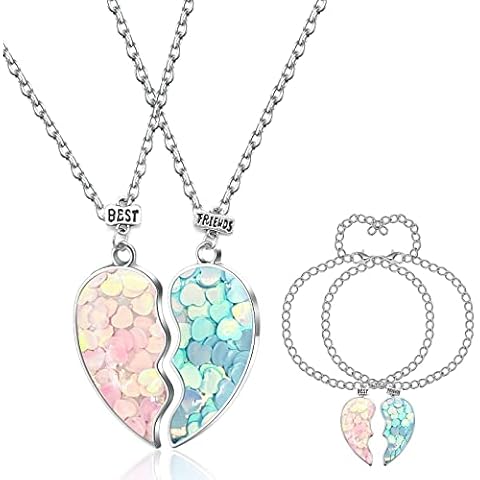 TOLOWOBK BFF Necklace Bracelets for 2 Girls, 4pcs BFF Gift Set for BES Friend Cover