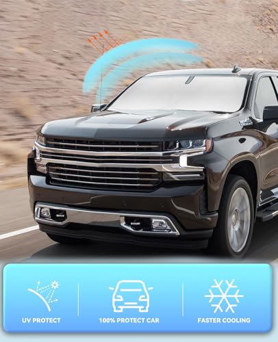 Sunshade Cover for Chevy Silverado 1500 Windshield Sun Shade for 2019-2024 2025 2026 Chevy Silverado 1500, Regular cab, Crew cab, Double Cab 2Dr 4Dr Window Shields Sun Visor Protector Blocks UV Rays