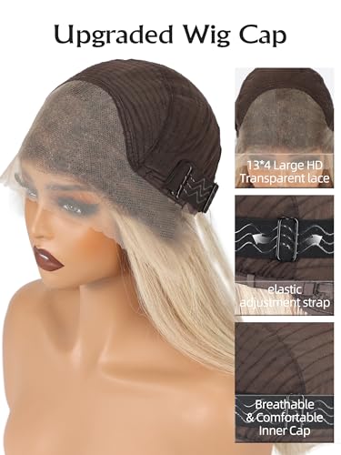 Image of 13 * 4 HD Glueless Human Hair Ombre Mixed Blonde Lace Front Wigs for White Women Straight Wig Pre Plucked 180% Density Transparent (20inch)