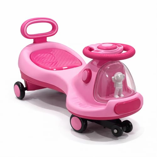 Image of Storio Spacer Swing Car for Kids - Pink | Ride On Magic Car Push Vehicle with Comfortable Seat & 360 Rotation | No Pedal No Battery | Heavy Duty Ride-On Toy for Baby Boys & Girls 3+ Years