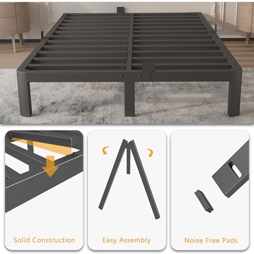 Image of 10 Inch Full Bed Frames, Platform Bed with Metal Gaskets, No Box Spring Needed, Anti-Slip Mattress Stopper, Heavy Duty Steel Slat Support, Round Corner Leg, Easy Assembly, Black