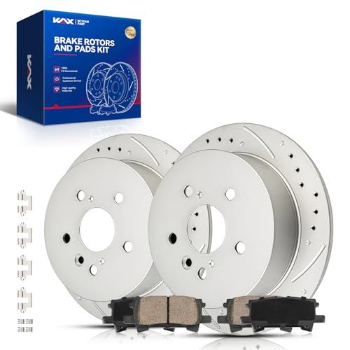 Image of KAX Rear Brake Kit Fits Toyota Highlander 2004-2007, Lexus RX350 2007-2009 | Drilled and Slotted Brake Rotors, Ceramic Brake Pads for Lexus RX330 2004-2006, Lexus RX400h 2006-2008