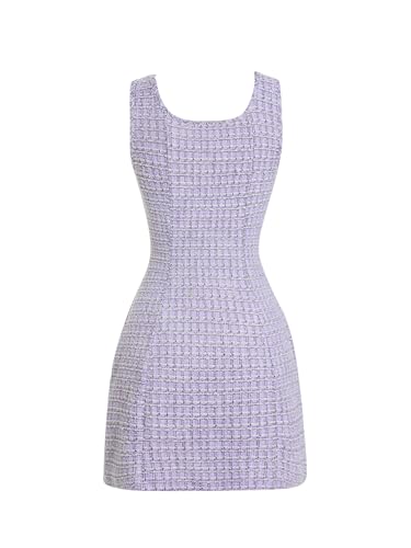 Image of Floerns Women's Plaid Tweed Dress Sleeveless Square Neck Elegant Work Mini Dress