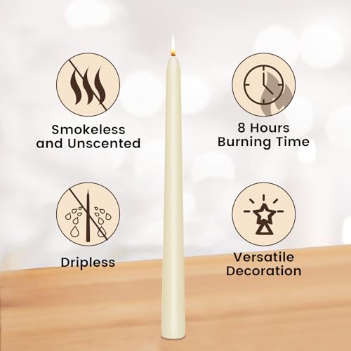 Image of KORCCI Ivory Taper Candles 10 Inch - Set of 6 Long Candles, 8 Hours Long Burning, Smokeless & Unscented & Dripless, for Christmas Holiday Decor, Weddings, Birthdays, Dinner, Rituals (Ivory)