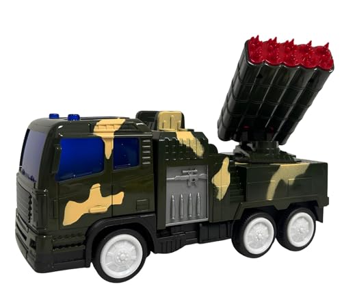 Großer Panzer 22 cm mit Lichtern und Soundeffekten Bewegung Bump & Go Drehbarer Turm 360° Battle Tank LKW Militär Fahrzeug Camouflage Spielzeug, verschiedene Farben zufällig