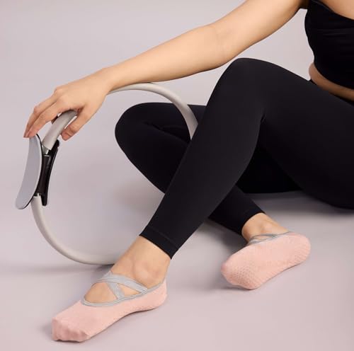 Image of Mint & Oak Pilates Socks with Grips for Women, Ankle Length Non-Slip Yoga Socks, Cotton Ideal For Yoga, Pilates, Gym, Workout, Cute Women's Gift