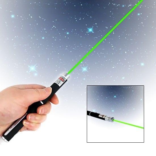 Image of Green Laser Pointer, 2000 Metre Range with Adjustable Cap, High Beam Presentation Light with Disco Effect, Black and Silver Powerful high Beam Ultra Green Lazer Light for Presentation