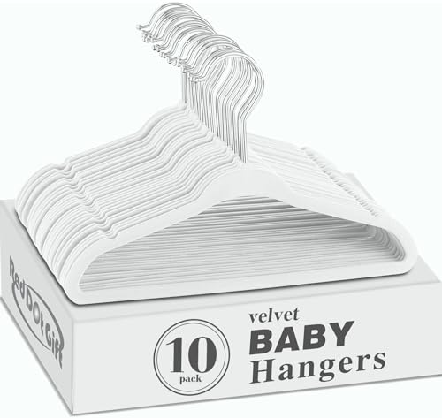Red Dot Gift 10-Pack Baby Velvet Hangers - Nursery Clothes Hangers Non Slip Toddler Hangers 360 Chrome Swivel Hook (White 28 cm)