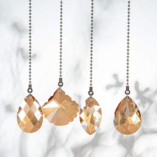 Image of Set of 4 Crystal Champagne Prism Drop Ceiling Fan Pull Chain Extender Decorative Switch