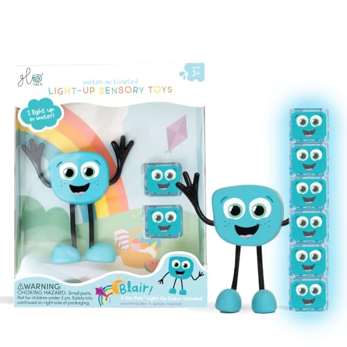 Image of Glo Pals Water-Activated Light-Up Bath Toy Character & 6 Cubes, Blair | Cubes Glow Blue For Bath and Pool Time Fun, Promotes Sensory Play and Motor Skill Development For Babies, Toddlers and Kids