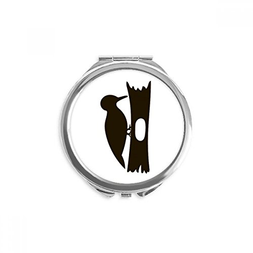 Miroir de maquillage de poche noir woodpecer animal portable rond