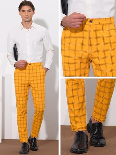 Lars Amadeus Plaid Pants for Men's Slim Fit Flat Front Skinny Plaid Dress Pants4
