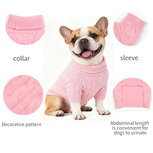Image of Small /Medium Dog Sweater, Warm Dog Winter Coat w /Sleeves, Comfortable High Neck Premium Dog Clothes for Bulldog-Best for Holidays, Daily Walks L Pink
