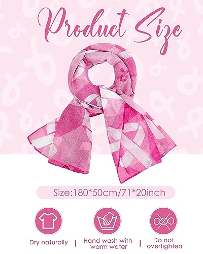 Liitrsh 4 Pcs Women Breast Cancer Scarf, Lightweight Voile Awareness Silk Feeling Pink Ribbon Scarf, Breast Cancer Awareness Accessories for Mothers Friends Gifts, 70.87 Inch, 4 Styles2