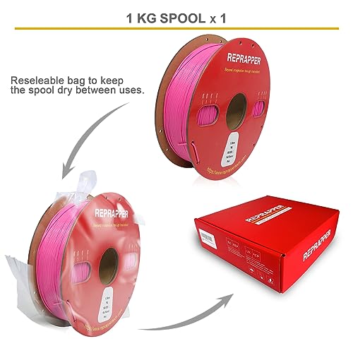 Image of RepRapper Pink PLA 3D Printer Filament 1.75mm (± 0.03mm) 2.2lb (1kg) Cardboard Spool, Fit Most FDM Printer