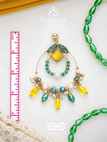 Image of SANJOYA by EVERSTYLISH Embroidered Earrings for Women | Hoop Earrings with Stones, Beads, Pearls & Glass Drops | Lightweight Ethnic & Festive Jewelry for Weddings & Parties