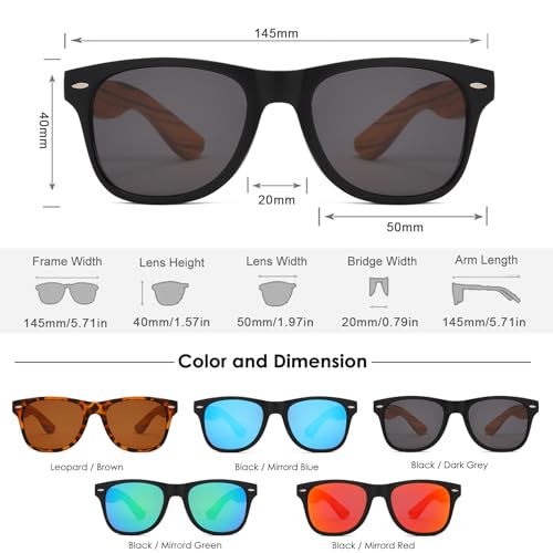 Long Keeper Wood Sunglasses for Men Women Classic Black Sunglasses Wooden Arms Mirrored Dark Shades 80's Retro Sun Glasses3