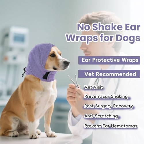 Image of Dog Calm Hoodie, No Shake Ear Wraps for Dogs, Quiet Dog Ear Cover Noise Protection, Pet Ear Muffs Dog Ear Protector Head Wrap Cover for Anxiety Relief, Hematoma, Grooming, Firework, Thunderstorms,L