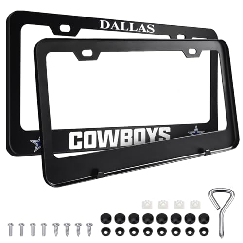 2PCS Black License Plate Frames Car License Plate Bracket Holder Premium Aluminum Alloy Weather Proof License Plate Covers with Screw Caps Cover Set Car Accessories