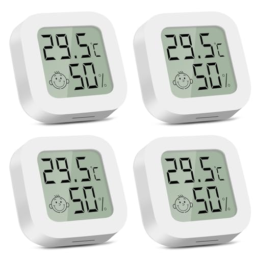 CNMTCCO Thermometer, 4 Stück Hygrometer Innen, Luftfeuchtigkeitsmesser Raumthermometer Innen für Babyzimmer Office Wohnzimmer Gewächshaus Lager Keller Weinkeller (Weiß)