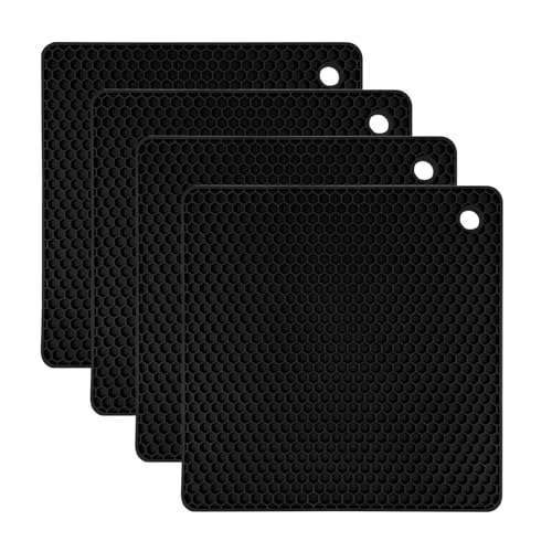 LUMITERRA 4 Pezzi Sottopentola Silicone, Proteggi Pentole e Salvapadelle, Resistente al Calore, Protezione Piano, Antiscivolo, Lavabile in Lavastoviglie, per Padelle, Pentole, Nero