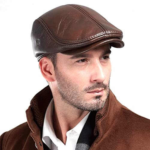 Fashion Menâs ma'am Classic Adjustable Genuine Leather Newsboy Cap ï¼ Driving ãHuntingã Fishingã Beret Hat Flat Capï¼Brown and Black (Brown)