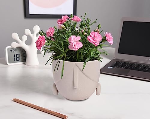 Quoowiit Ceramic Planter Flower Plant Pots, 5.4 + 4.7 Inch Brown Face Planter Pot Set With Drainage Hole, Head Planter Pot Succulent Planter Indoor Outdoor Garden, Creative Home Office Decor-Set Of 2 #TOP5