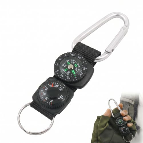 KVWIBP Bussola Portachiavi 1 Pezzo con Moschettone per Trekking e Campeggio, Mini Bussola da Tasca Multifunzione per Escursionismo, Sopravvivenza, Strumento di Orientamento Portatile