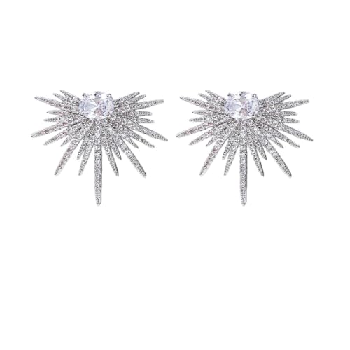 Rhinestone Silver Statement Earrings, Star Stud Earrings Fashion Design