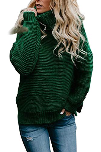 KINGFEN Damen einfarbig langärmeliger Winterpullover Damen warm lang Weihnachtspullover mit Winterkleider Damen Winterpullover Damen warm lang Pullover Winter warmes Top Damen Grün XL Cover