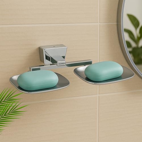 Image of EVANEX EVANEX 304 Grade Stainless Steel Dual Soap Holder for Bathroom /Corrosion Free Soap Stand /Soap Dish for Kitchn Sink /Soap Case /Wall Mounted Soap Organizer /Bathroom Accessories Set