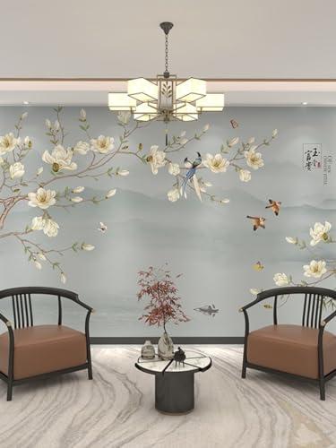 Mural panorámico para sala de estar y dormitorio con diseño de magnolia y urraca 3