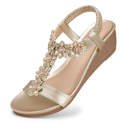 Image of SHIBEVER Wedge Sandals for Women Dressy: Summer Platform Comfortable Low Wedges Womens Sandal