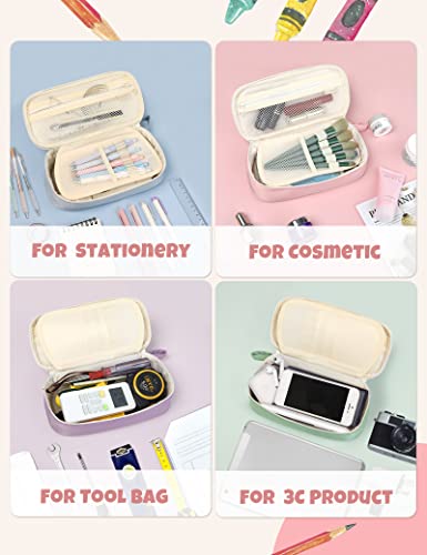 Image of SUNEE Cute Pencil Case, Aesthetic Pen Pouch, Colored Large Pencil Bag with Zipper, Kawaii Stationery Storage and Organizer, School Supplies for Teen and Adult Girls, Pink