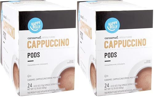 Happy Belly Coffee Pods, K-Cup Compatible | Caramel Flavored | 24 Count | Pack of 2