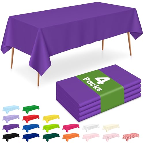 Image of LANLISA 4 Pack Purple Plastic Tablecloth, 54 x 108 Inch Rectangle Table Cloth Disposable, Halloween, Summerween Decor, Halloween Tablecloths, Party Plastic Cover