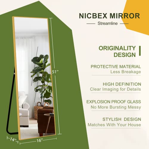 NicBex 51x16 Inch Gold Aluminum Frame Wall Mirror - Versatile for Bedroom, Vanity, and Living Room