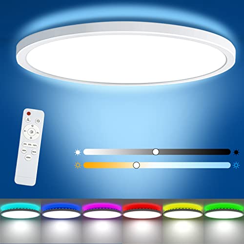 Dikhee Led Flush Mount Ceiling Light, 12 Inch Rgb Ceiling Light With Remote Control, 24W 3200Lm Dimmable Round Flat Ceiling Light Fixture, 3000K-6000K Ceiling Lamp For Bedroom, Living Room, Kitchen #TOP13